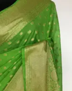 Green Banarasi Silk Saree in Semi Georgette with Antique Silver Zari Weaves - Image 6