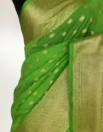 Green Banarasi Silk Saree in Semi Georgette with Antique Silver Zari Weaves - Image 5