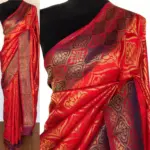 Red Banarasi Silk Saree with Antique Gold Zari Weaves