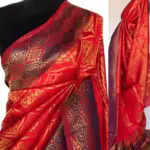 Red Banarasi Silk Saree with Antique Gold Zari Weaves - Image 2