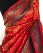 Red Banarasi Silk Saree with Antique Gold Zari Weaves - Image 3