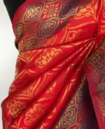 Red Banarasi Silk Saree with Antique Gold Zari Weaves - Image 6