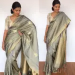 Ash Grey Banarasi Silk Saree with Gold and Silver Zari Weaves - Image 3