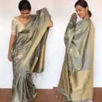 Ash Grey Banarasi Silk Saree with Gold and Silver Zari Weaves - Image 4