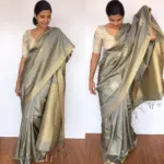 Ash Grey Banarasi Silk Saree with Gold and Silver Zari Weaves - Image 2