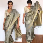 Ash Grey Banarasi Silk Saree with Gold and Silver Zari Weaves