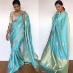 Baby Blue Banarasi Silk Saree with Gold and Silver Zari Weaves - Image 3