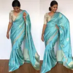 Baby Blue Banarasi Silk Saree with Gold and Silver Zari Weaves