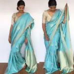 Baby Blue Banarasi Silk Saree with Gold and Silver Zari Weaves - Image 2