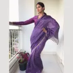 Purple Chiniya Silk Saree with Resham Zari Weaves - Image 4