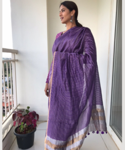 Purple Chiniya Silk Saree with Resham Zari Weaves