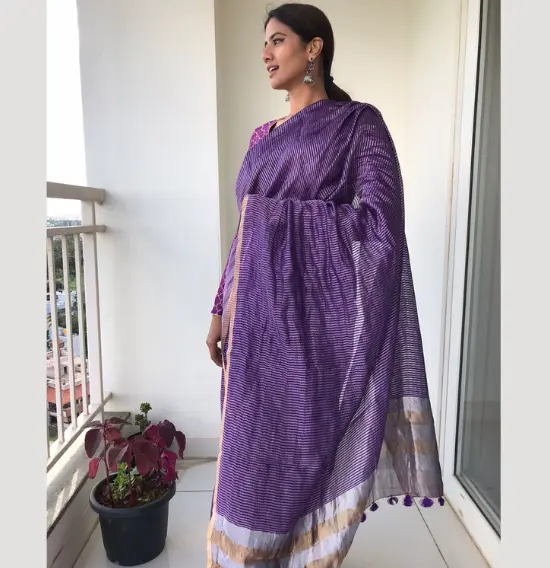 Purple Chiniya Silk Saree with Resham Zari Weaves