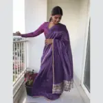 Purple Chiniya Silk Saree with Resham Zari Weaves - Image 2