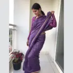 Purple Chiniya Silk Saree with Resham Zari Weaves - Image 6