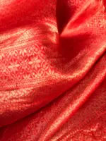 Red Chiniya Silk Saree with Golden Zari Stripes - Image 5