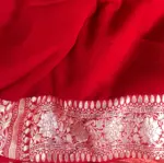 Red Banarasi Silk Saree in Pure Khaddi Georgette adorned with Antique Gold Zari Motifs - Image 5
