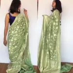 Sea Green Banarasi Silk Saree in Pure Khaddi Georgette adorned with Antique Gold Zari Motifs - Image 2