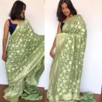 Sea Green Banarasi Silk Saree in Pure Khaddi Georgette adorned with Antique Gold Zari Motifs - Image 3