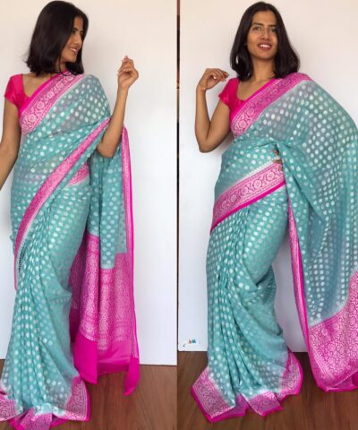Blue Banarasi Silk Saree in Pure Khaddi Georgette