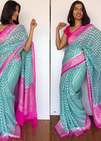 Blue Banarasi Silk Saree in Pure Khaddi Georgette