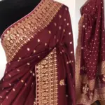 Brown Banarasi Silk Georgette Saree with Gotapatti Jaquard Weaves - Image 3