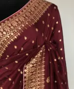 Brown Banarasi Silk Georgette Saree with Gotapatti Jaquard Weaves - Image 7
