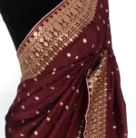 Brown Banarasi Silk Georgette Saree with Gotapatti Jaquard Weaves - Image 5