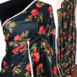 Dark Green Banarasi Silk Saree with Printed Florals - Image 2