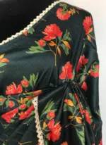 Dark Green Banarasi Silk Saree with Printed Florals - Image 4