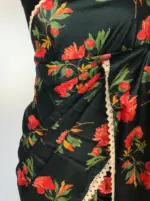 Dark Green Banarasi Silk Saree with Printed Florals - Image 6