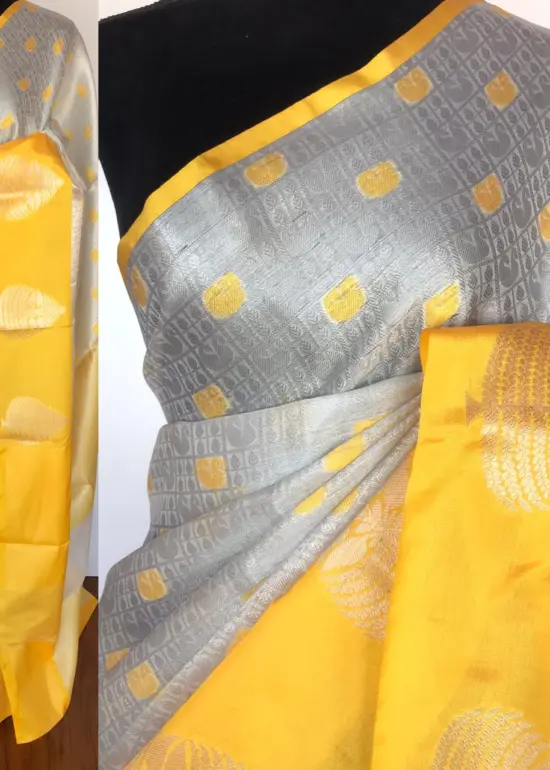 Silver Kora Silk Saree woven in Silver Zari