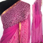 Rose Pink Block Printed Chiffon Saree - Image 2