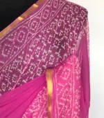 Rose Pink Block Printed Chiffon Saree - Image 3