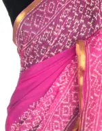 Rose Pink Block Printed Chiffon Saree - Image 6
