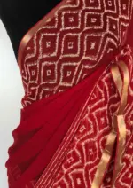 Red Block Printed Chiffon Saree - Image 5