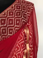 Red Block Printed Chiffon Saree - Image 6