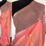 Coral Peach Block Printed Chiffon Saree