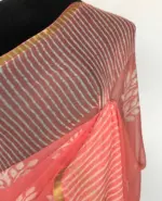Coral Peach Block Printed Chiffon Saree - Image 5