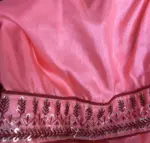 Creamy Pink Satin Saree with floral prints - Image 7