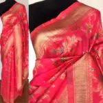 Coral Pink Banarasi Silk Saree with Gold Zari Weaves