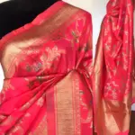 Coral Pink Banarasi Silk Saree with Gold Zari Weaves - Image 3