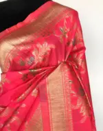 Coral Pink Banarasi Silk Saree with Gold Zari Weaves - Image 5