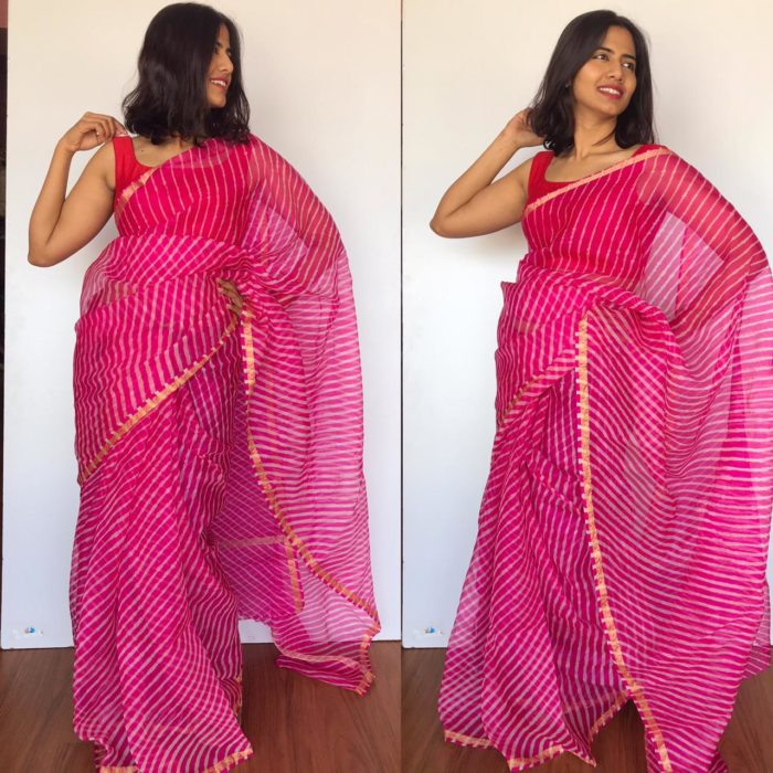 Hot Pink Kota Silk Leheriya Saree