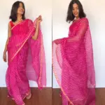 Hot Pink Kota Silk Leheriya Saree - Image 4