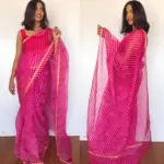 Hot Pink Kota Silk Leheriya Saree - Image 5