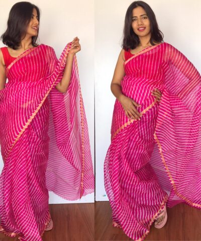Hot Pink Kota Silk Leheriya Saree
