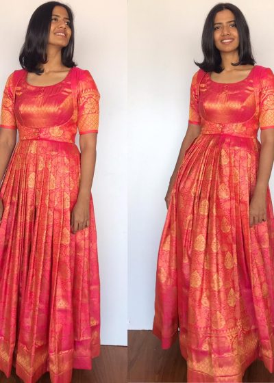 Pink Banarasi Silk Dress