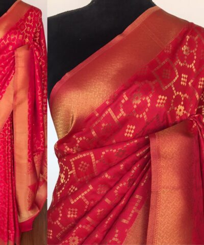 Raspberry Red Banarasi Silk Saree with Gold Zari Weaves