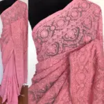 Powder Pink Georgette Saree with Lucknowi Thread Work