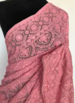 Powder Pink Georgette Saree with Lucknowi Thread Work - Image 3
